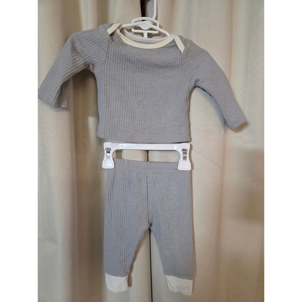 Cloud Island Baby 0-3M Gray Waffle Knit Shirt and Pants Pajama Set